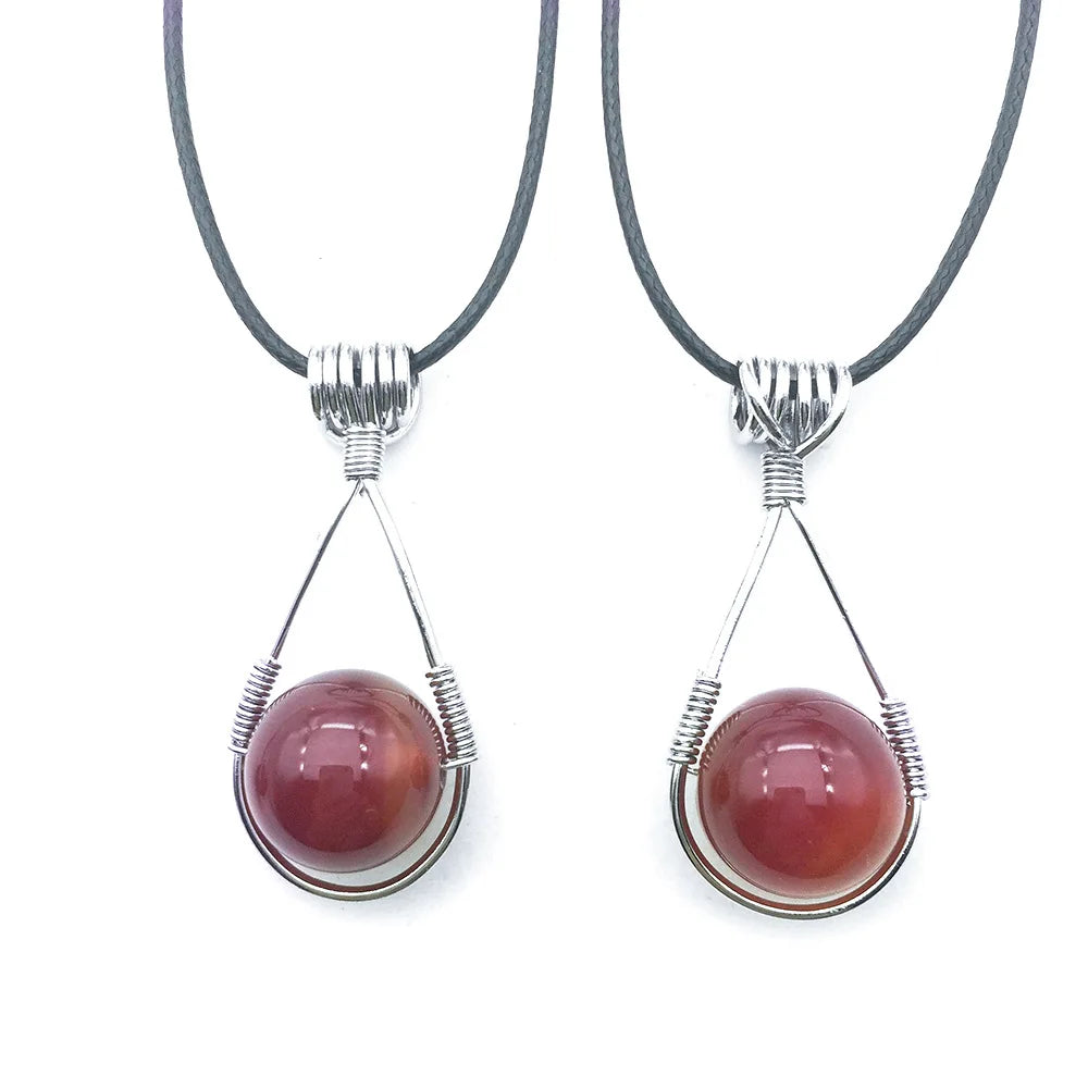 DIY Red Carnelian Ball Pendant Women Black Chain Red Jasper Necklace Fashion Jewelry Jewelry