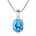 Timeless Style  Oval Cut Stone Necklace 925 Sterling Silver Oval Blue Topaz Necklace