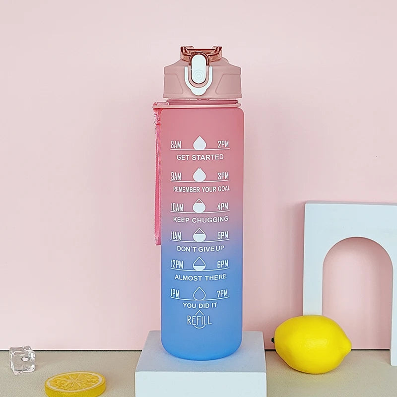 Hot Sale 800ml BPA-Free Gradient Colored Outdoor Sports Straight Drink Plastic Water Bottle Time Marker Minimalist for Camping