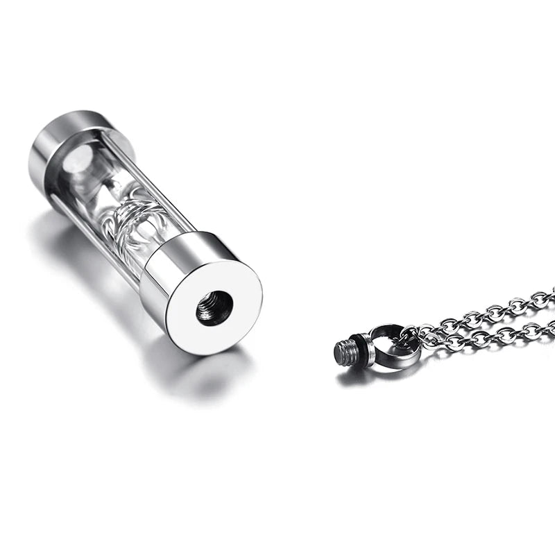 Hourglass Sand Timer Secret Capsule Cremation Ash Urn Pendant Necklace Secret Stash Locket Vial Funeral Memento Cemetery Ash Urn