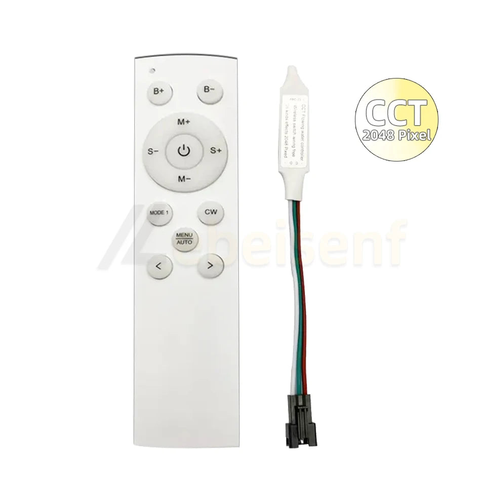 Dual Color CCT LED Flowing Water Strip Light Controller DC 12-24V 2132 Pixel Wiring Free + Smart Home Control RF 12-Key Wireless
