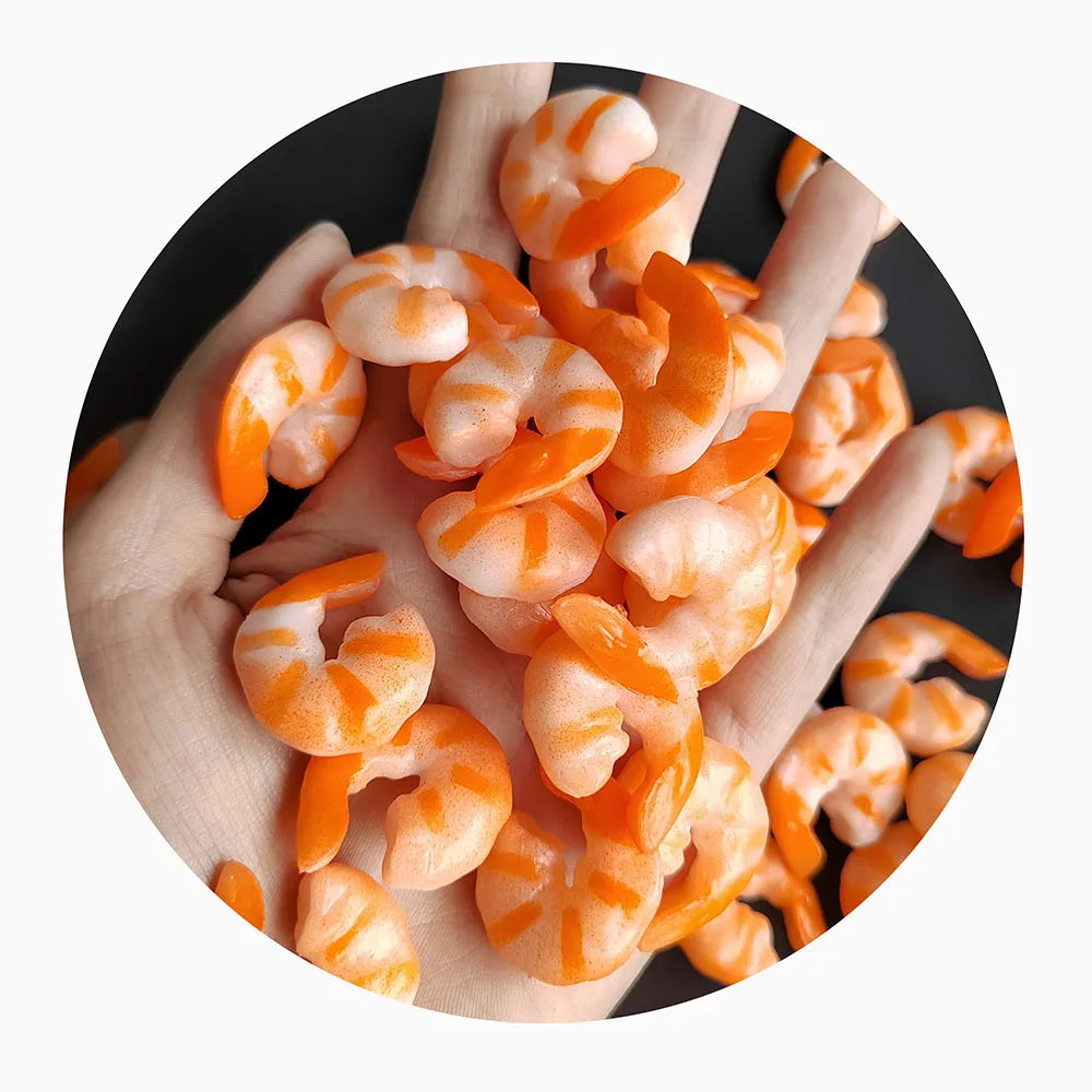Faux Realistic Food 3D Mini Shrimp Cabochons Simulation Shrimp Meat PVC Miniature Food for DIY Scrapbooking Craft Accessories