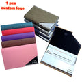 Custom Engraving Logo Business Gift  Card Holder Case Stainless Steel PU Leather Personalized Magnetic Business Name Card Holder