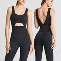 Fashion One-Piece Yoga Jumpsuit with Deep V Back Outdoor Fitness Sports Bodysuit Hollow Back Design