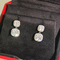 Ilona Gold Silver Plated Copper Cushion Cut CZ Drop Earrings Double Stone Halo Studs Earrings Bridal & Wedding Jewelry for Women