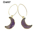 WT-E666 Crescent Shape Natural Stone Amethyst Earrings Women Jewelry 18k Gold Plated Earrings Stone Earring