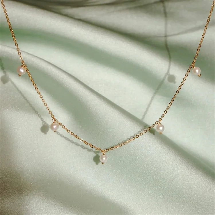 Non Tarnish Dainty Women Jewelry Collar De Perlas 18k Gold Plated Geometric Pearl Pendants Necklace Charms