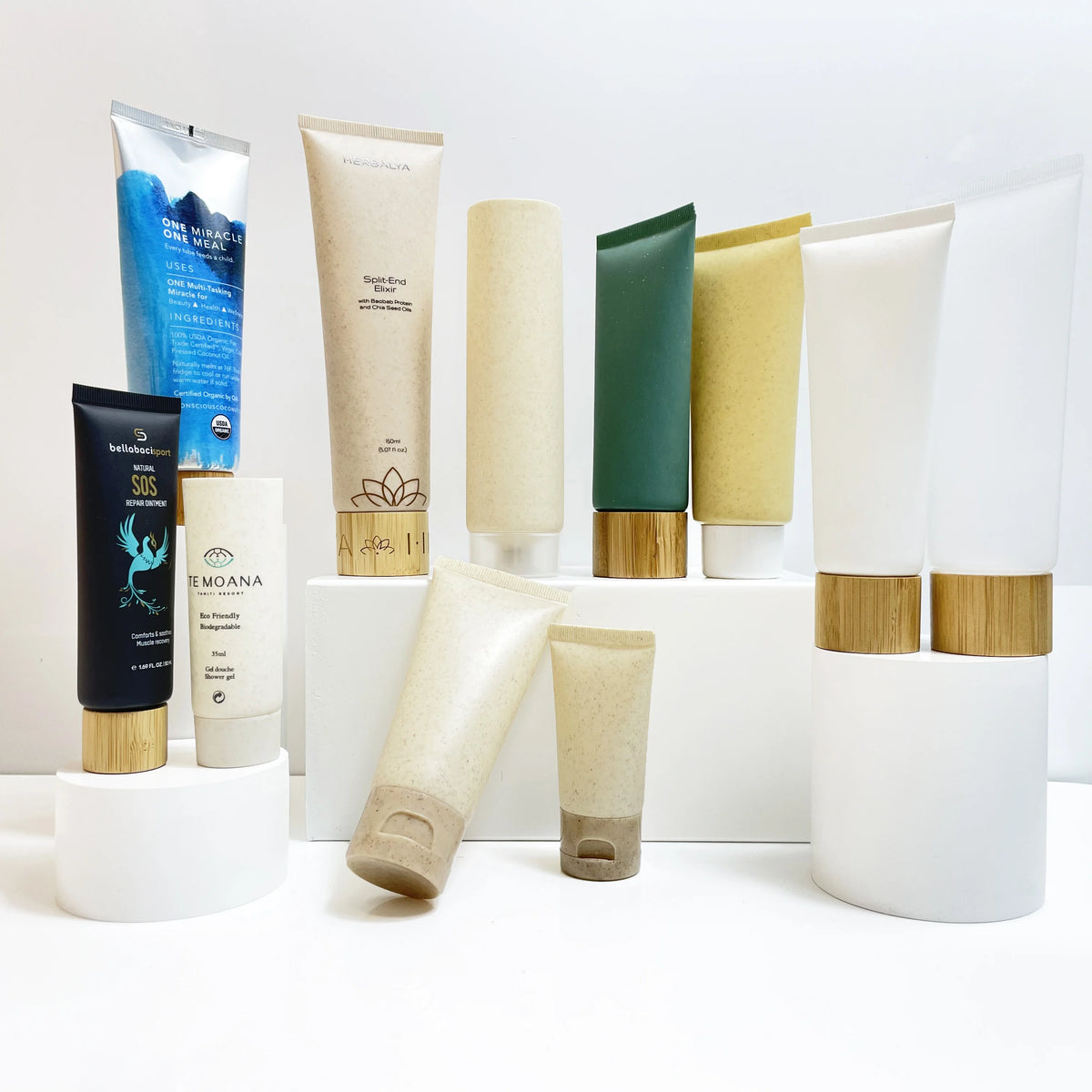 Large Natural Bamboo Wheat Straw Soft Tube for Cosmetic Packaging for Sunscreen BB Cream Jar Cleanser Soft Tube With Bamboo Lid