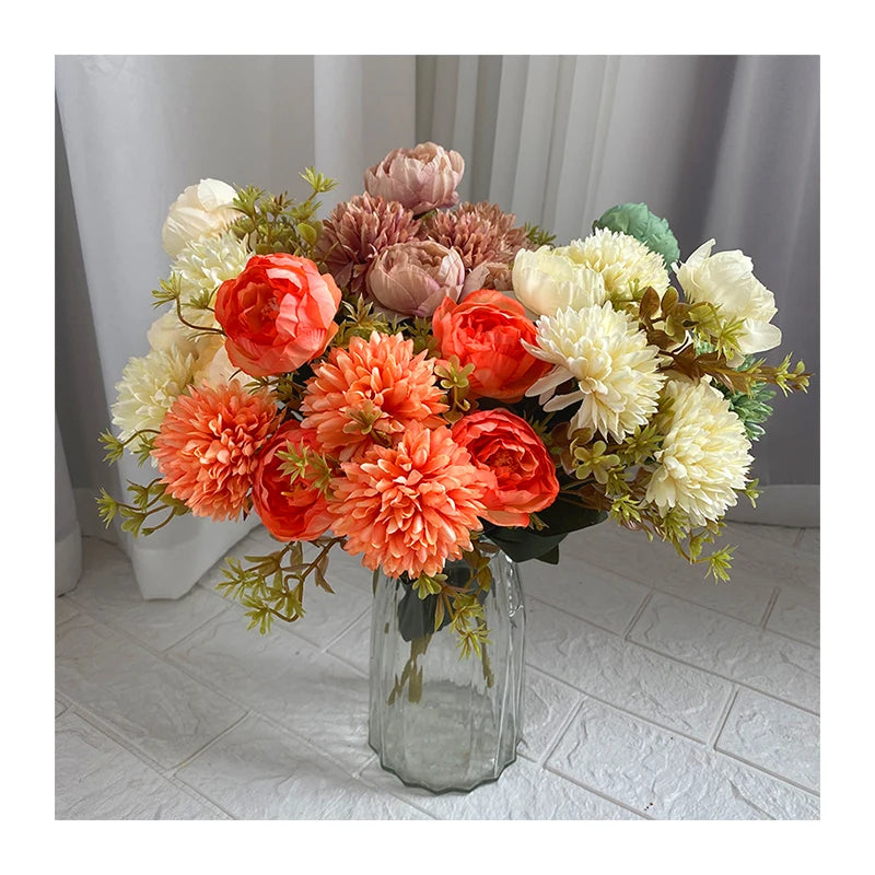 7-Fork Autumn Peony and Chrysanthemum Combination for Christmas Graduation Easter Decorative Artificial Flowers for Mariage