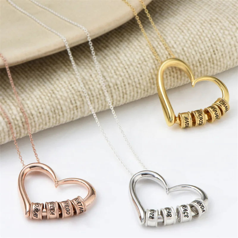 New Style Heart Shaped Pendant Necklaces Personalised Custom Name Beaded Necklaces for Women Mother's Day Gift