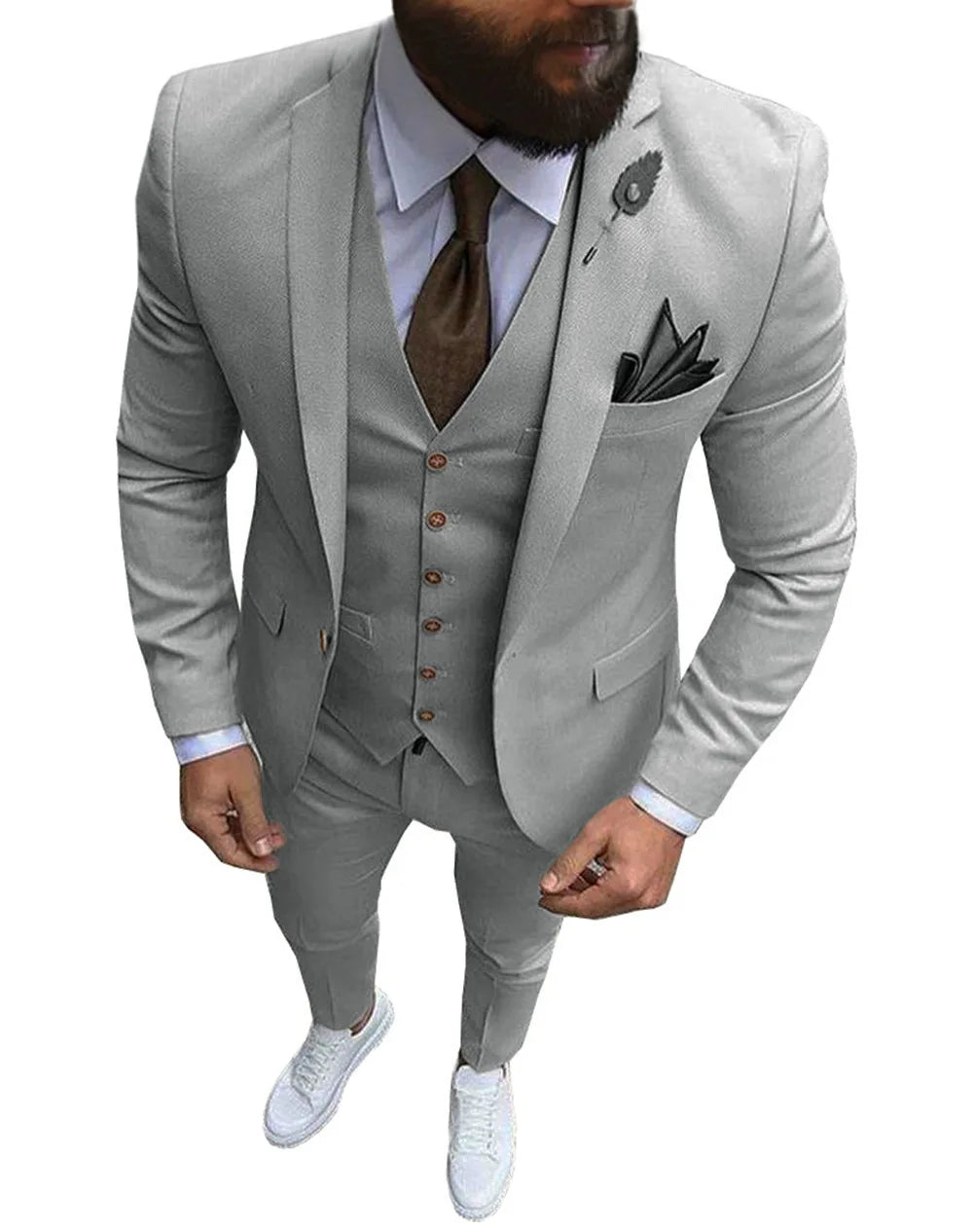 Mens Solid Business Suit 3-Pieces Latest Coat Pant Designs Groomsmen for Wedding/party(Blazer+vest+Pants)