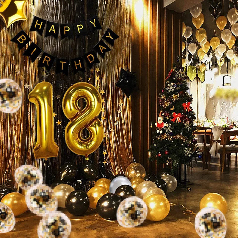 40-Inch 18th Birthday Modern Latex Balloon Gold Sequin Black Rain Curtain Party Decoration China No Printing