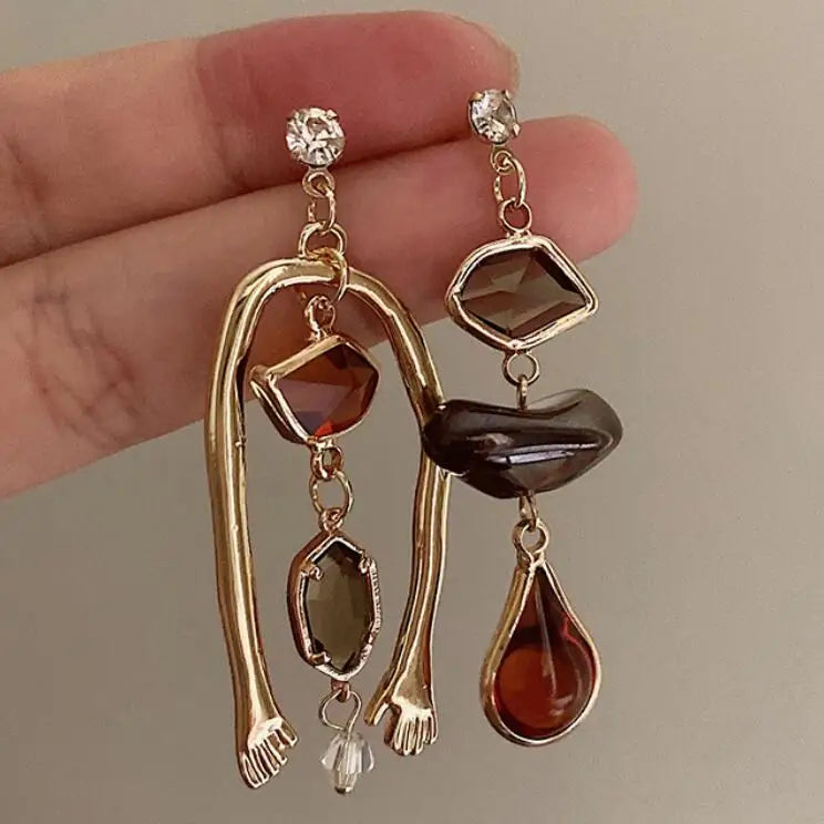 2023 Wholesale Fashion Jewelry Retro Jewelry Resin Dangle Earrings Vintage Natural Stone Abstract 18K Gold Drop Earrings for Wom