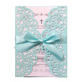 White Laser Cut Paper Marriage Invitation Card Wedding Card with Ribbon Bow
