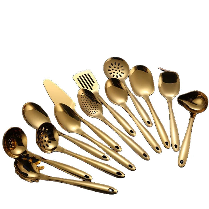 201 Stainless Steel Metal Kitchenware Set Soup Spoon Skimmer Ladle Serving Strainer Spatula Utensils Cooking Tools