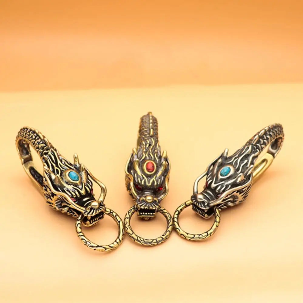 Dragon Head Metal Key Chains Vintage Feng Shui Chinese Keychain for Men Dragon Key Rings Good Luck Key Holder Car Charm Pendent