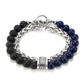 Men's Women's Cool Rock Lava Stone Beads Bracelet Stainless Steel Natural Healing Crystal Metal Link Gift for All Occasions