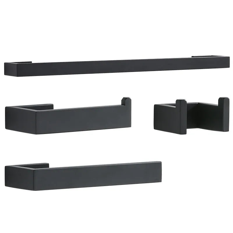 Bathroom Accessories Wall Mounted 304 Stainless Steel Matte Black Towel Bar Set Towel Rack Toilet Bar Set Bar Hook Sanitary Set