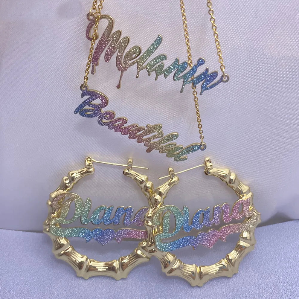 2021 New Custom Name Stainless Steel Colorful Bamboo Earrings