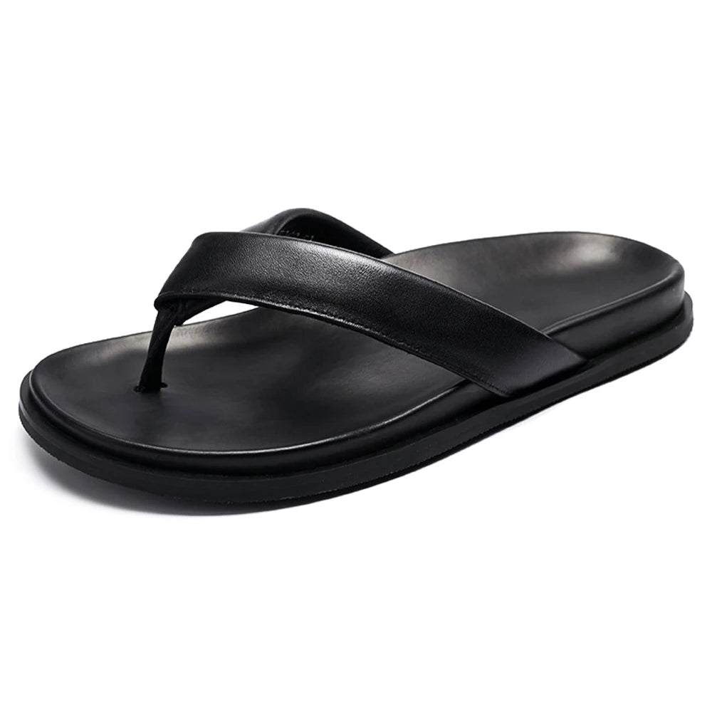 New Fashion Men's Summer Genuine Leather Flip Flops Trendy Anti-Slip Casual Thong Sandals Stylish Beach Slippers Free Sample