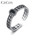CZCITY Sterling Sliver Opener Silver Black Stone Steel Fashion Jewelry Jewellery Metal Silver 925 Ring Woman