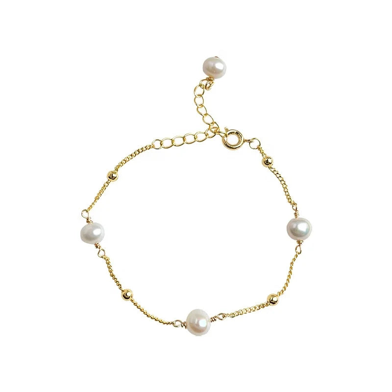 Ouj Custom Jewelry Manufacturer Stainless Steel Gold Plated Natural Pearls Adjustable Charm Bracelet for Women