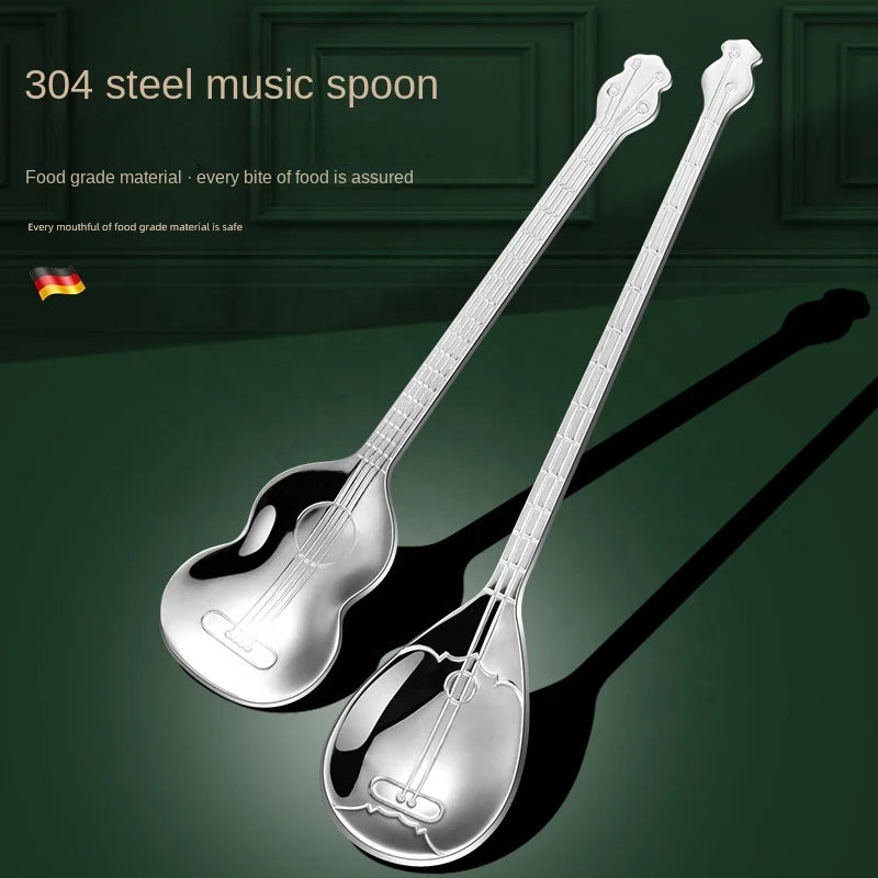 Exquisite Musical Instrument 304 Stainless Steel Long Handle Coffee Spoon Ice Cream Dessert Cake Cutlery Honey Stirring Spoon