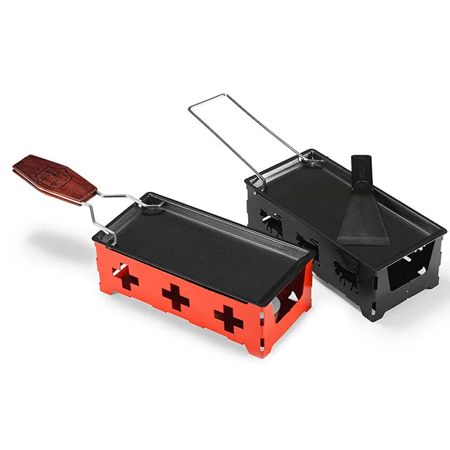 Portable Mini Cheese Melt Pan Carbon Steel with Non-Stick BBQ Cheese Grill Set Foldable Handle and Spatula for Home Baking