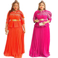 European and American Summer Women's Loose Dress Set Lady Top and Dress Two-piece Suit Elegant Beading Max Dress With Belt