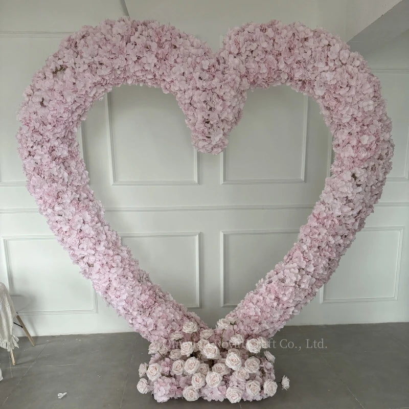 Hot Sale Valentine's Day Decoration Heart Shape Arch Customized  Hydrangea Rose Flowers Heart Backdrop for Wedding Party Decor