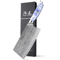 SHANGDAO New Style 7-Inch Cleaver Damascus Steel Chinese Chef Knife with Resin Blue and White Porcelain Handle