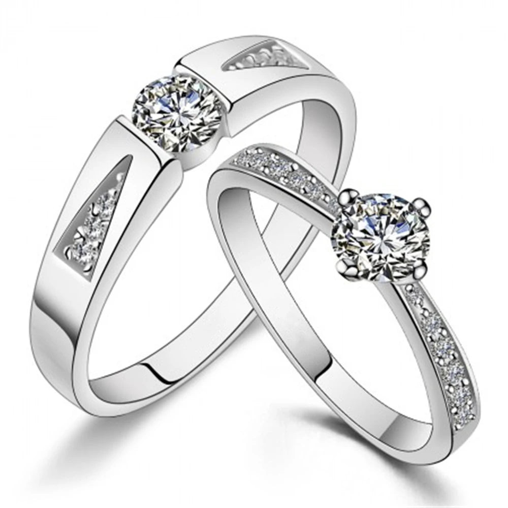 CAOSHI Promise Jewelry Lovers Ring Engagement Women Men Dainty Round Zircon Bedazzled Rings Silver Wedding Ring Set