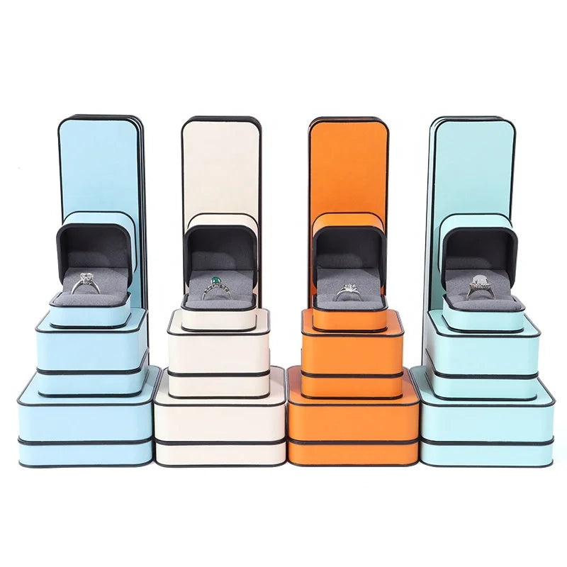 Wholesale Luxury Jewelry Packaging Box Textured Leather Paper Storage Box Bracelet Couple Ring Necklace Pendant Gift Case