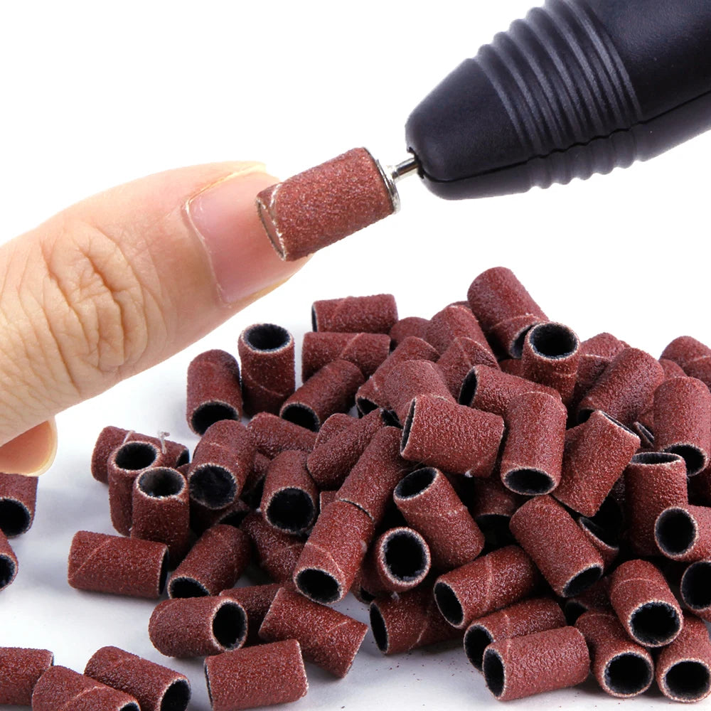 50/Bag Electric Manicure Machine Nail Drill Bits Pedicure Caps Polish Gel Removal Cutters Nails Heads Files Sanding Cap Bands