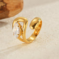 2024 Hot Sale 18K Gold Plated Stainless Steel Clam Insert Large Zircon Hollow Open Rings for Women