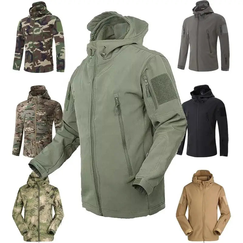 Wholesale Custom Men's Softshell Jackets Winter Windbreaker Coat Stand Collar Waterproof Zipper Closure Cotton Filled Fabric