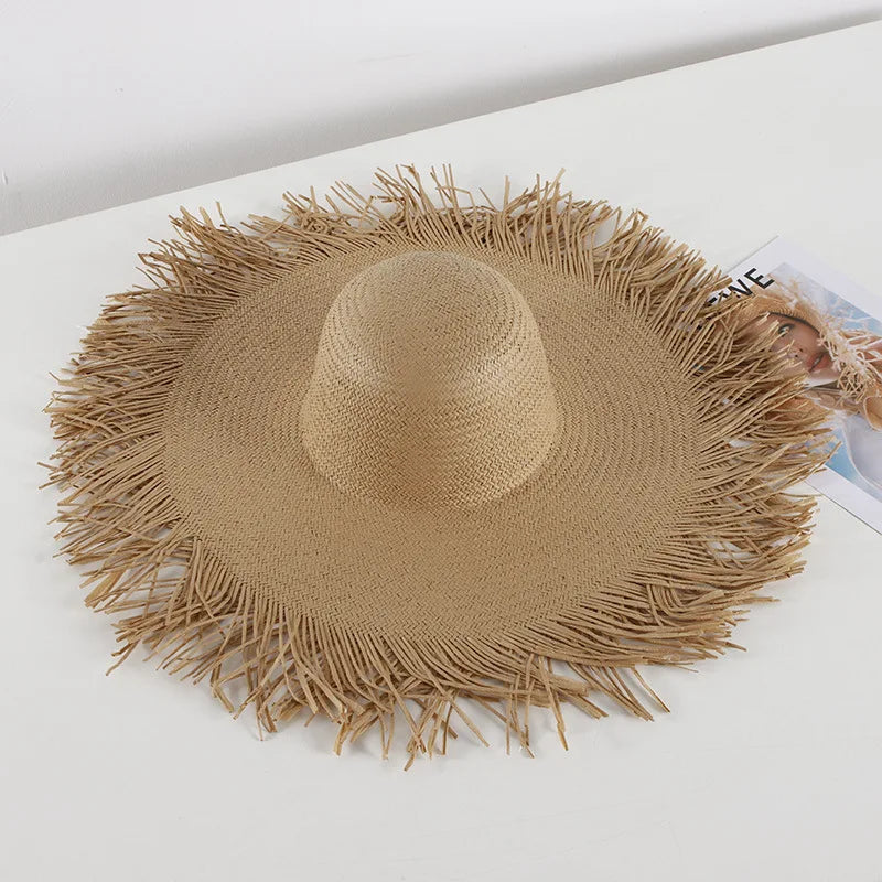 Women New Big Brim Straw Hat Spring and Summer Raw Edge Straw Hat