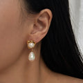 Dazan Autumn Winter 18k Gold Plated Unique Hypoallergenic Stainless Steel Vintage Palace Drop Imitation Pearl Earrings Women