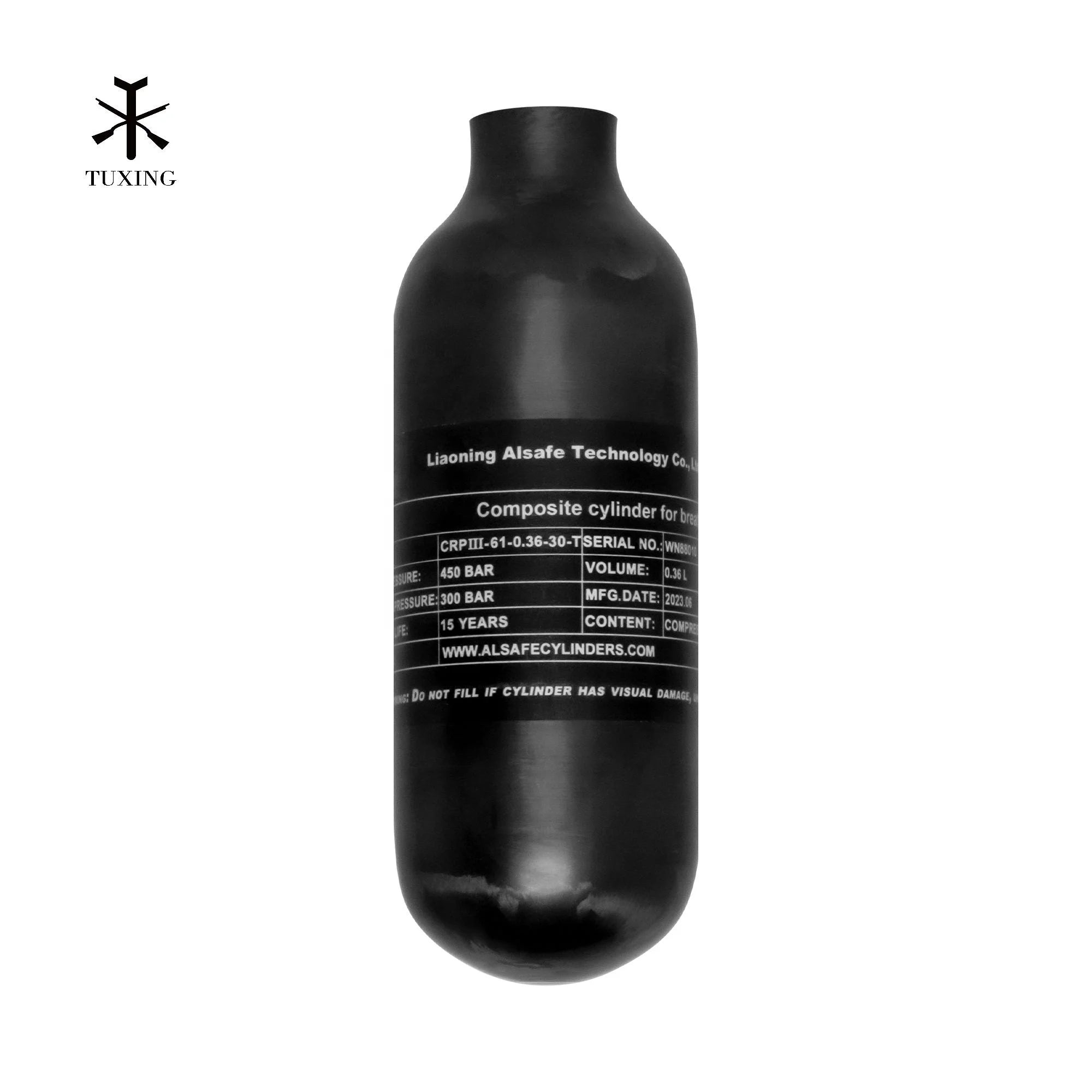 TUXING Competitive Price Hardness Frosted 0.36L 360cc High Pressure 300Bar 4500psi Paintball Fully Wrapped Carbon Fiber Air Tank