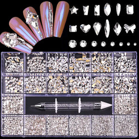 Crystal White Nail Art Mix Shape Fancy Shaped in Box Flat Bottom Glass Nail Rhinestone Art Decoration White Rhinestones