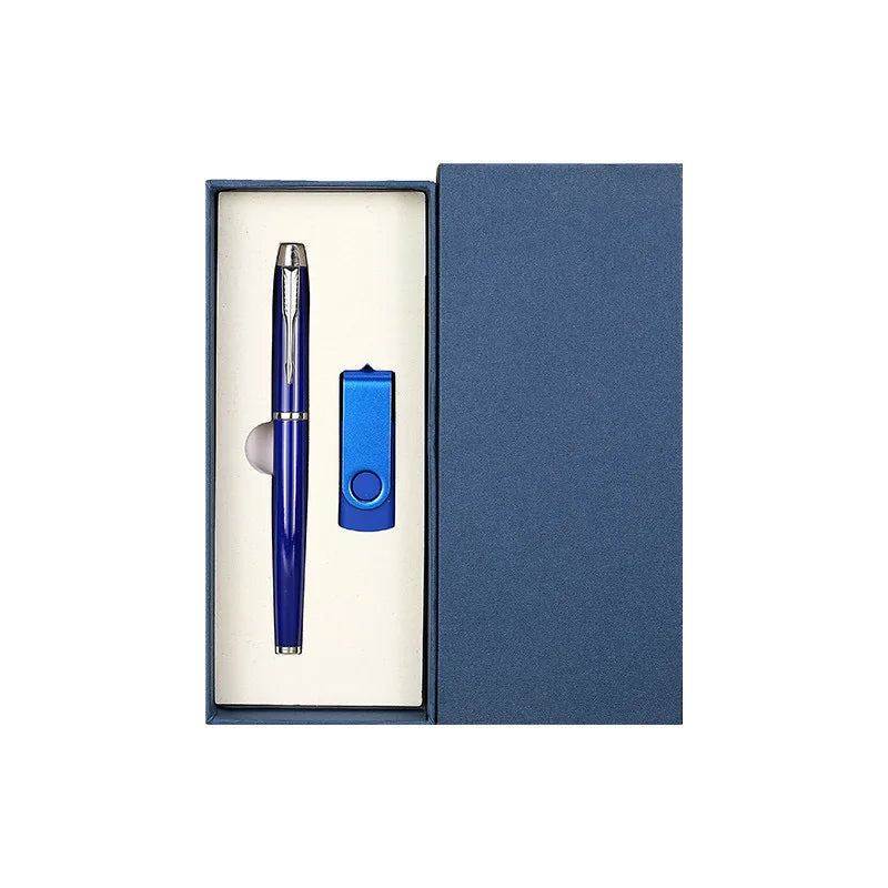 Personalized Metal Blue Drives USB Custom Logo Premium Luxury Executive Black Ink Gel Pen Set With Box