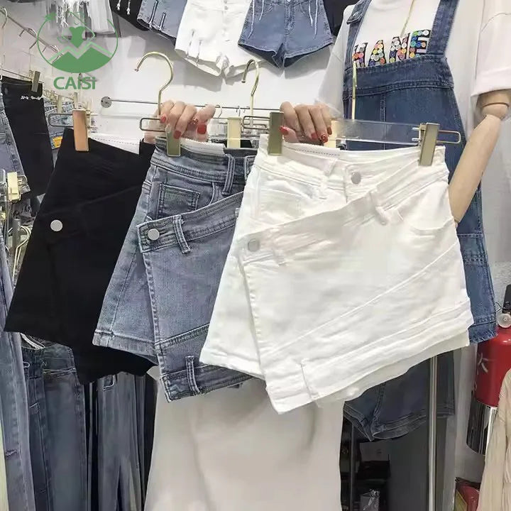 Plus Size Women's Summer Denim Culottes 2025 Casual Clothing Solid Color High Waist Irregular Short Hot Pants Skirt