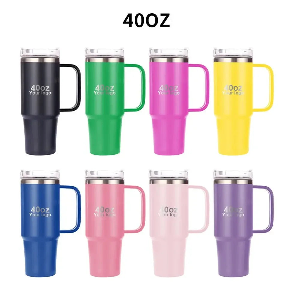 In Stock Custom logo Travel Tumbler Thermal Cup 40 oz with Handle logo Straws Beer Mug