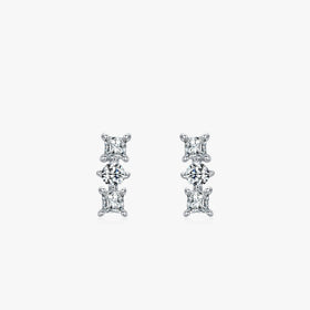 Ailmay Real 925 Sterling Silver Luxury Shining Square and Circle Zircon Stud Earrings for Women Wedding Anniversary Fine Jewelry