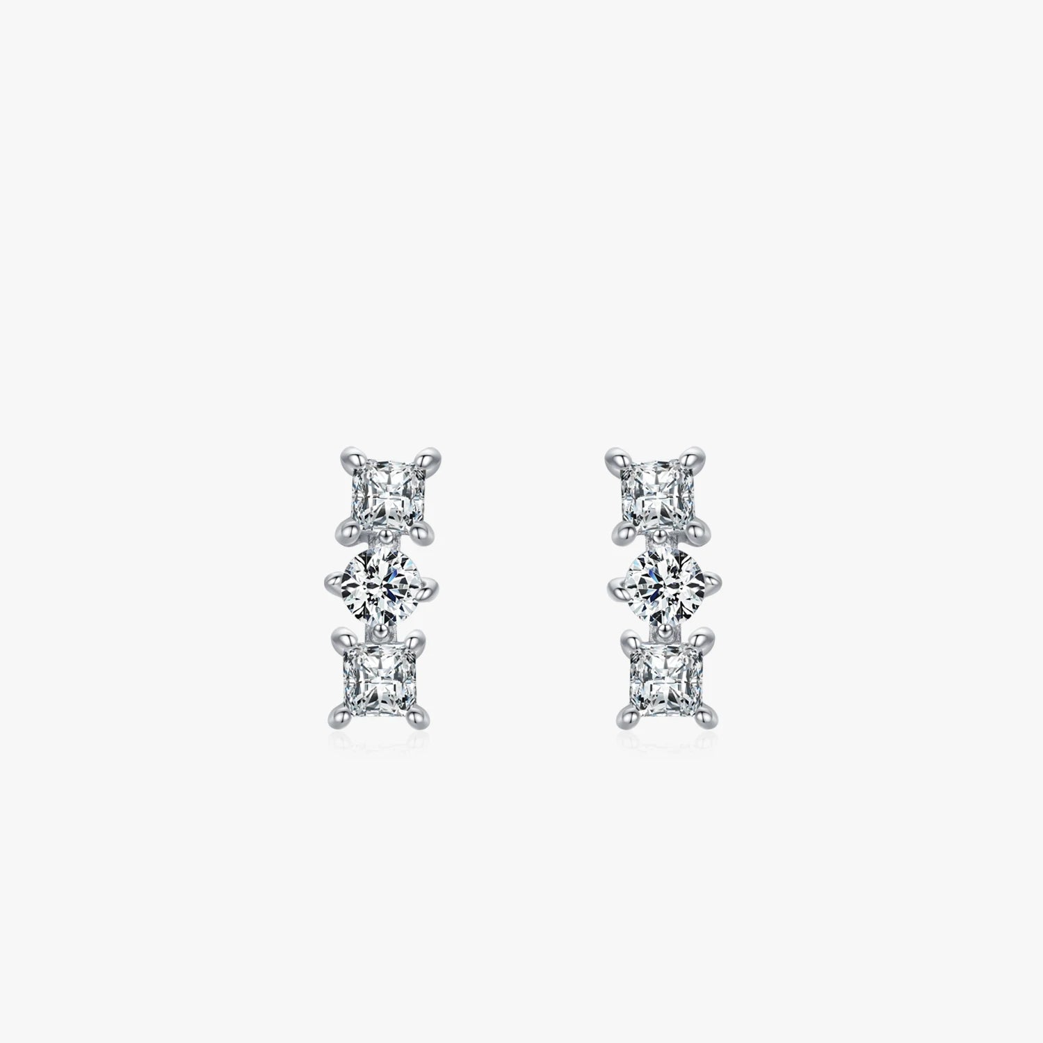 Ailmay Real 925 Sterling Silver Luxury Shining Square and Circle Zircon Stud Earrings for Women Wedding Anniversary Fine Jewelry