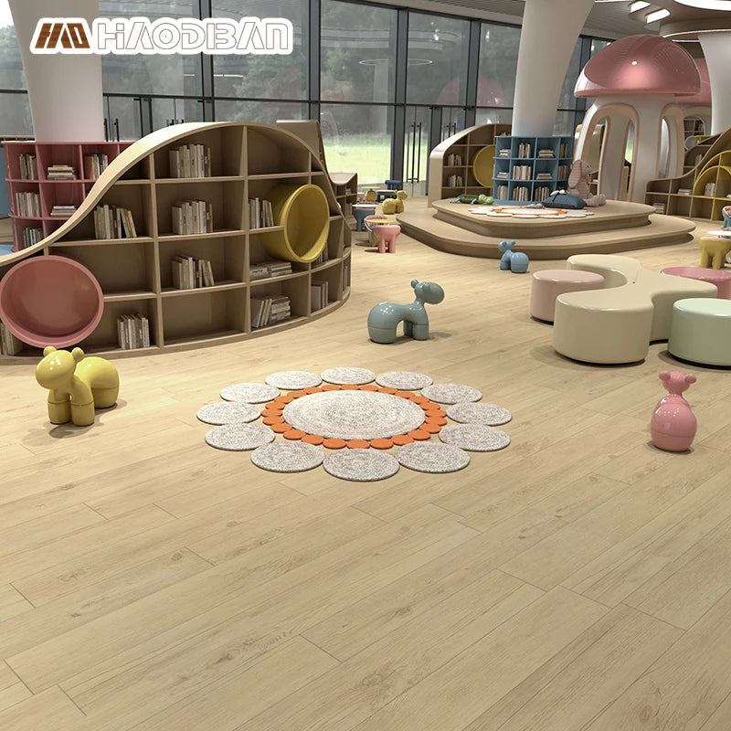 PVC Plastic Non-Slip 2mm Commercial Playroom Heterogeneous Vinyl Rolls 3mm Wood Grain