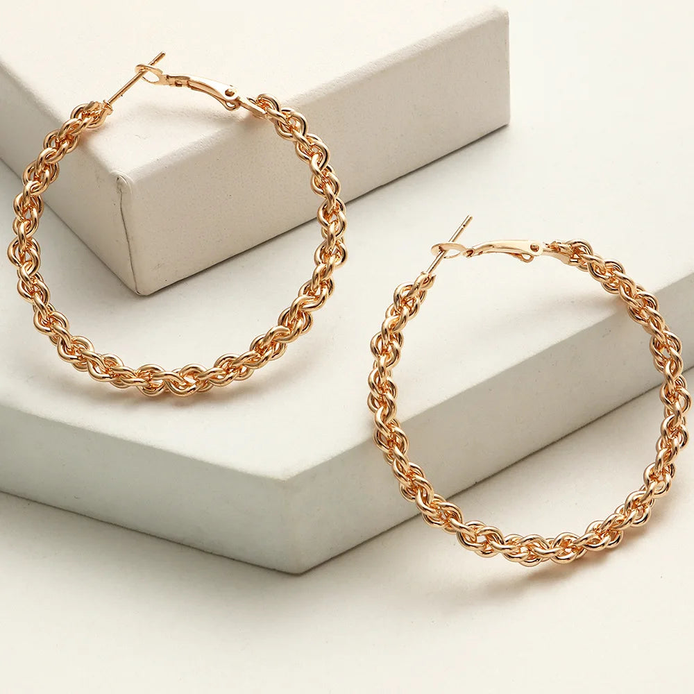 Dainty Minimalist Stainless Steel Gold Plated Women Jewelry Hypoallergenic Big Size Twist Braided Wire Gold Hoop Earrings