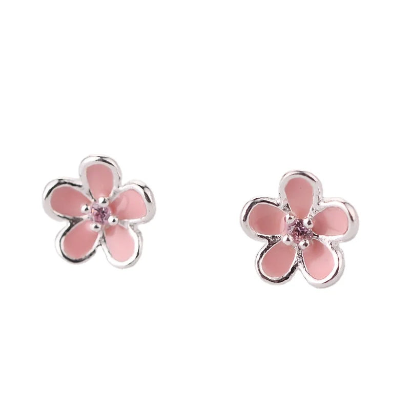 Factory Wholesale 925  Silver Pink Flower Stud Earrings for Women Elegant Wedding Jewelry Pendientes Mujer Moda Brincos