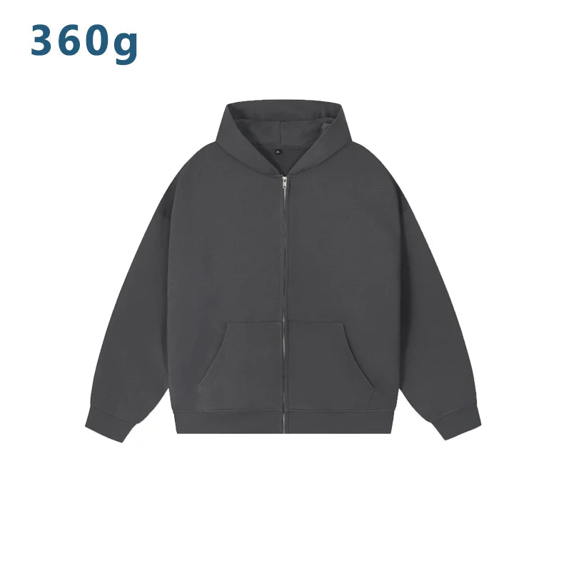 360 Grams Men's Sports Casual Jacket Pure Color Hooded Sweatshirt Zipper Youth Anti Wrinkle Digital Printing Hoodie