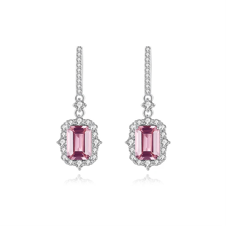 Hot Selling 925 Sterling Silver Gemstone Morganite Women Exquisite Earrings